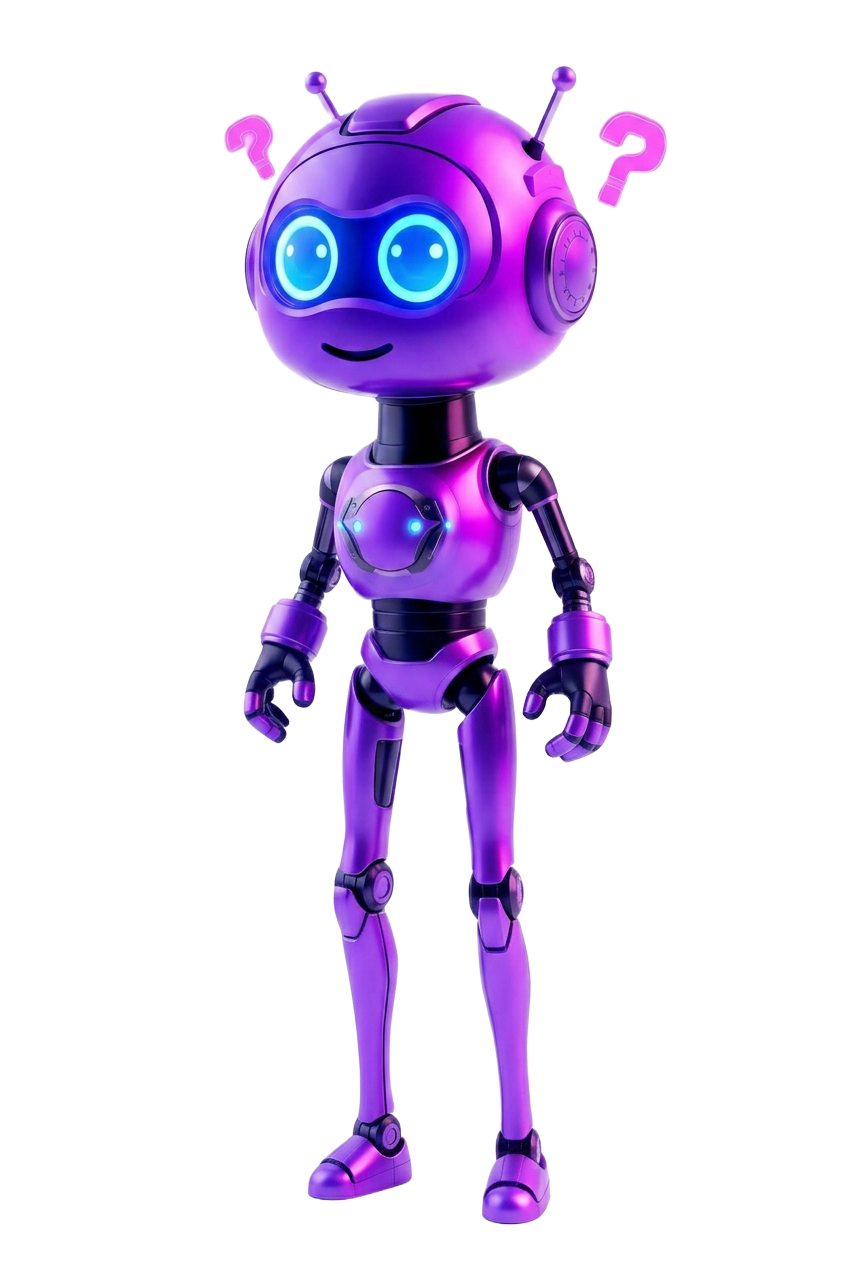 AI assistant with floating question marks