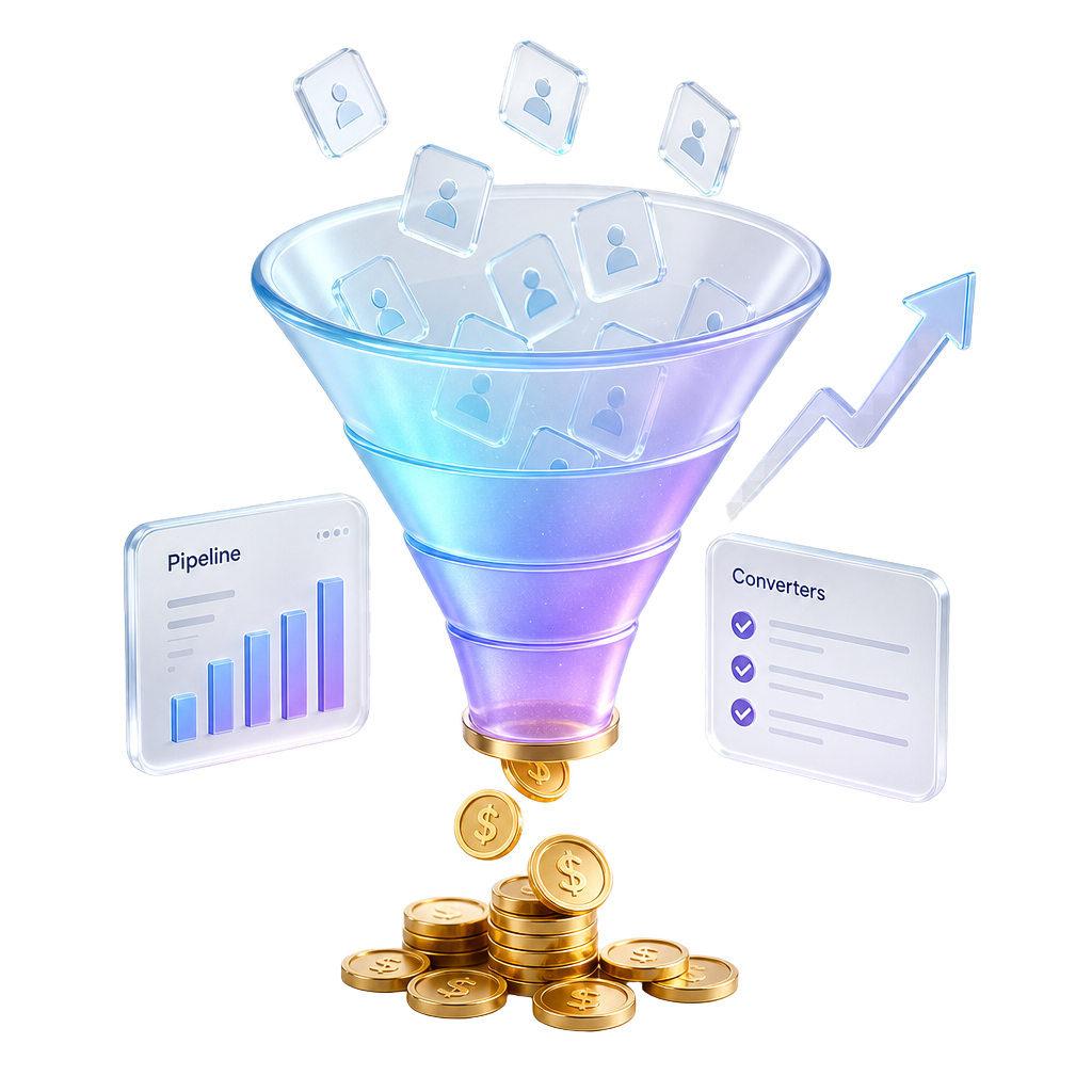 Marketing funnel converting leads into customers